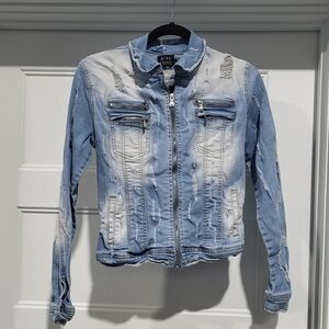 Blue Topic distressed denim jacket size small